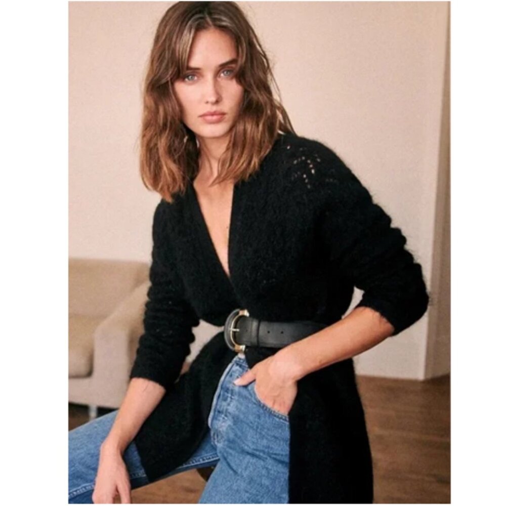 Sezane Georges Open Front Mohair Cardigan in Black Small